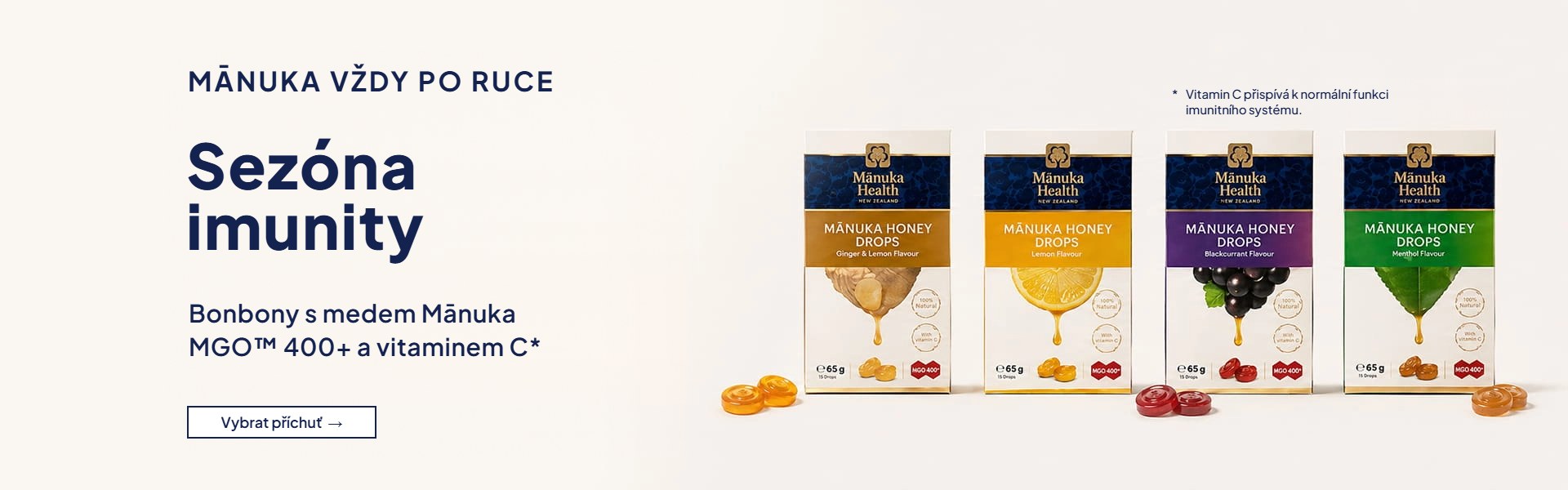 Bonbony s medem Mānuka MGO™ 400+ a vitaminem C