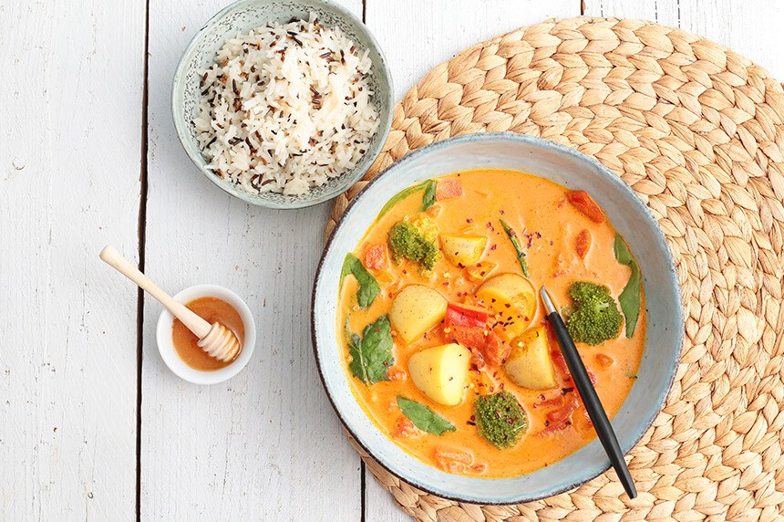 Dýňové curry s cizrnou a medem Manuka