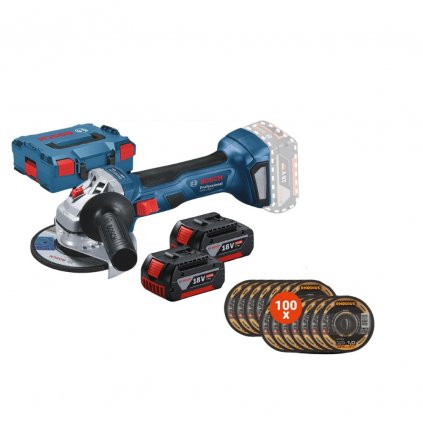 Bosch aku SET úhlová bruska GWS 18V-7, 2x aku 5.0Ah + 100x kotouč