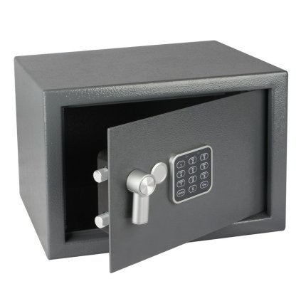 Oceľový trezor 350 x 250 x 250 mm s elektronickým zámkom, klávesnicou a otváracou pákou - sivý