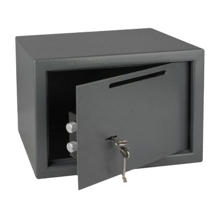 Oceľový trezor 350 x 250 x 250 mm s mechanickým zámkom - sivý