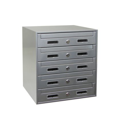 Súprava 5 oceľových poštových schránok - strieborná