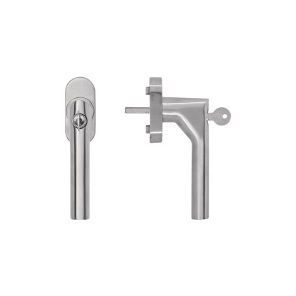 Okenná kľučka BLAUGELB FGS 90°Form, uzamykateľná, 7/43 mm, matná nerezová oceľ