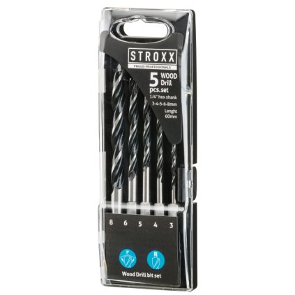 Stroxx sada vrtákov do dreva 5-dielna, Ø 3-8 mm, šesťhranná stopka