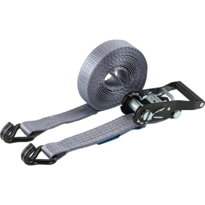 Upínacie popruhy s račňou a U-hákmi, 35 mm × 6 m, nosnosť 3000 kg, sivé (2-dielne)