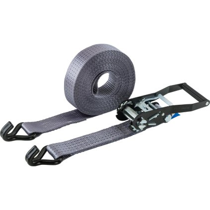 Upínacie popruhy s račňou a U-hákmi, 50 mm × 10 m, nosnosť 4000 kg, sivé (2-dielne)
