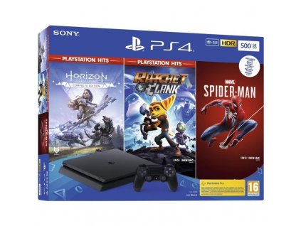 Herní konzole Sony PlayStation 4 500 GB + Spiderman + Horizon Zero Dawn + Ratchet & Clank) (PS719391708)