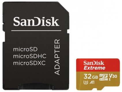 Paměťová karta Sandisk Micro SDHC Extreme 32GB UHS-I U1 (100R/60W) + adapter černá (SDSQXAF-032G-GN6MA)  Naše služby je možné platit systémem Sodexo, Up, Benefit(tučňák), Edenred
