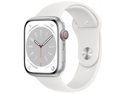 Apple Watch Series 8 GPS + Cellular 45mm Silver Aluminium Case with White Sport Band - Regular  Nevíte kde uplatnit Sodexo, Pluxee, Edenred, Benefity klikni