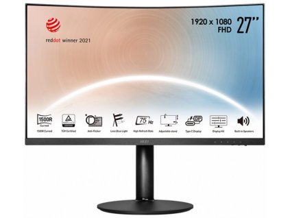 MSI Modern MD271CP/ 27" zakřivený/ 1920x1080/ VA/4ms/ 250cd/m2/ 3000:1/ HDMI/ USB-C/ černý  Nevíte kde uplatnit Sodexo, Pluxee, Edenred, Benefity klikni