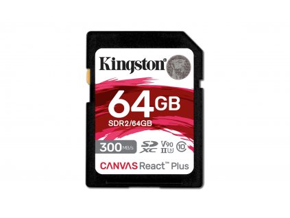 KINGSTON SDXC 64GB Canvas React Plus UHS-II V90 (čtení/zápis: 300/260MB/s)  Nevíte kde uplatnit Sodexo, Pluxee, Edenred, Benefity klikni