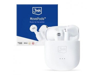 3mk HF, sluchátka Bluetooth MovePods, stereo, nabíjecí pouzdro, bílá