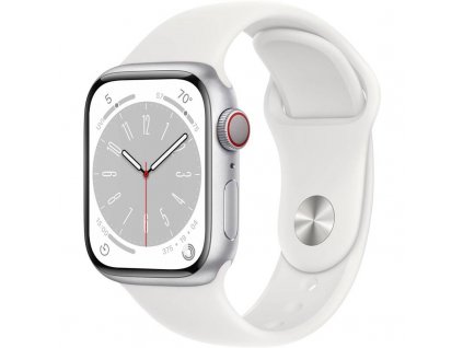 Chytré hodinky Apple Watch Series 8 GPS + Cellular 41mm pouzdro ze stříbrného hliníku - bílý sportovní řemínek (MP4A3CS/A)  Nevíte kde uplatnit Sodexo, Pluxee, Edenred, Benefity klikni