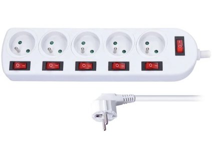 solight prodluzovaci privod 5 zasuvek bily 6x vypinac 3m ien473419