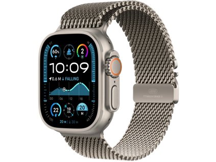 apple watch ultra 2 gps cellular 49mm natural titanium case with natural titanium milanese loop l mx5t3cs a ien529778