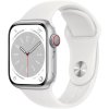 Chytré hodinky Apple Watch Series 8 GPS + Cellular 41mm pouzdro ze stříbrného hliníku - bílý sportovní řemínek (MP4A3CS/A)