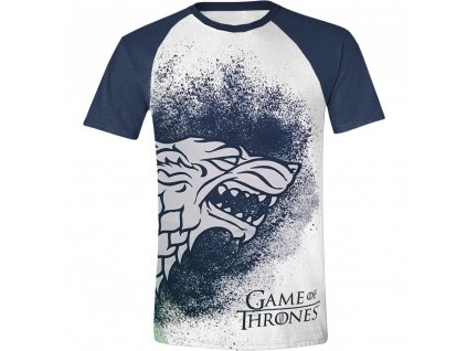 Pánské tričko Hra o Trůny - Painted Stark Raglan - bílé (Velikost XL)