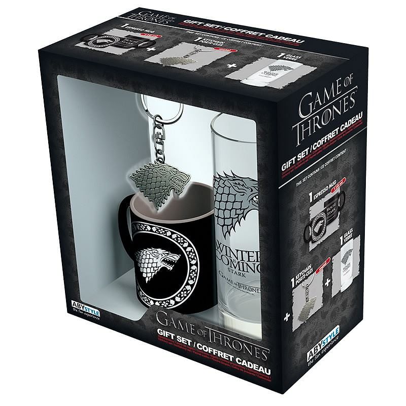 GAME OF THRONES Stark Dárková sada: sklenička + klíčenka + Mini hrnek [POŠKOZENÝ OBAL NA ZBOŽÍ]