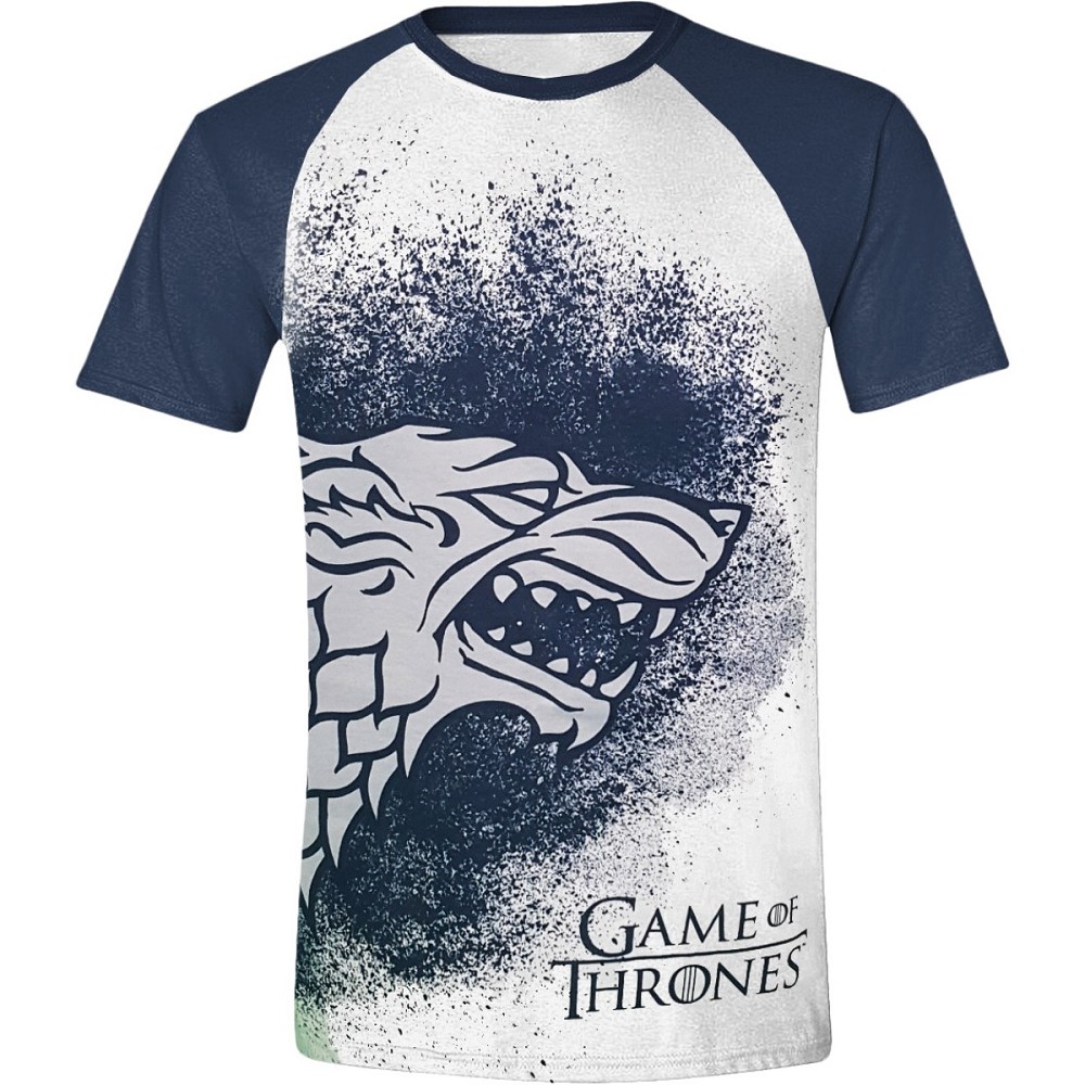 Pánské tričko Hra o Trůny - Painted Stark Raglan - bílé Velikost: M
