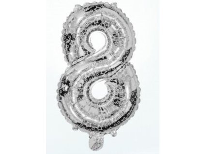 Balón foliový číslice STŘÍBRNÁ 35 cm - číslice 8 (NELZE PLNIT HELIEM)