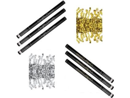 SADA Konfety 80cm - ZLATÉ - STŘÍBRNÉ STUŽKY - hoblinky metalické - 6 ks