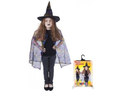 Kostým čaroděj - čarodějnice s pláštěm + kloboukem / HALLOWEEN