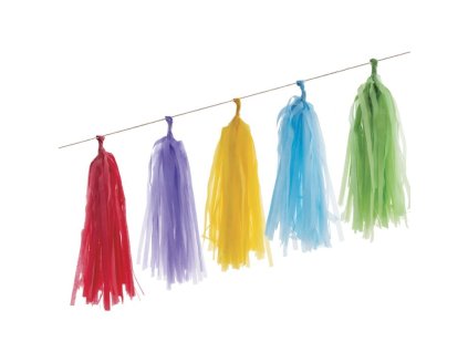 Girlanda střapce - pompom - multicolor - duha barevná - 20 ks - 420 x 30 cm