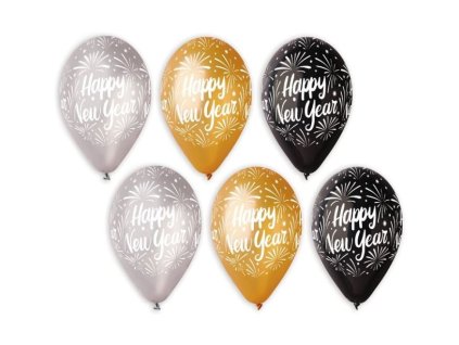Balónky metalické 30 cm - Happy New Year 6 ks - Silvestr