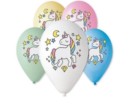 Balónky 30cm, mix barev - JEDNOROŽEC - UNICORN 5 ks