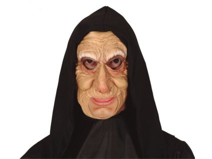 Maska čarodějnice - stará žena s šátkem - HALLOWEEN - 20 x 15 x 44 cm