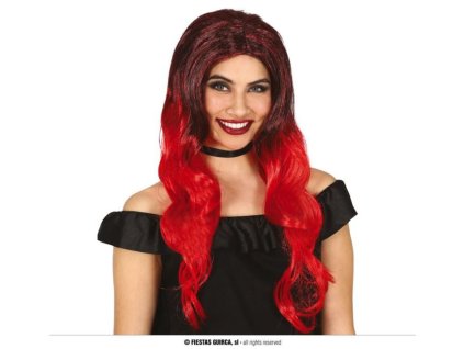 Paruka černo - červená dlouhá - Halloween