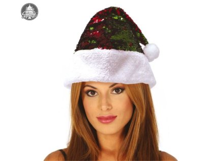 Čepice Santa Claus s flitry - Mikuláš - Vánoce