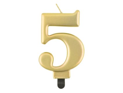 Narozeninová svíčka na dort - 5 - metalická zlatá - 8 cm