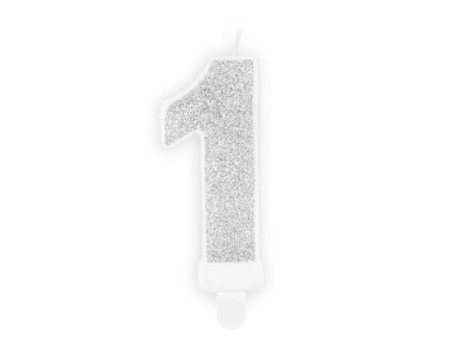 Narozeninová svíčka 1, stříbrná, 7cm