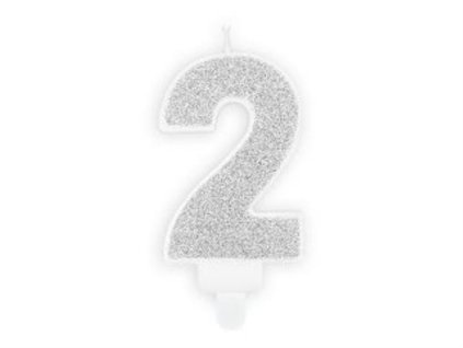 Narozeninová svíčka 2, stříbrná, 7cm