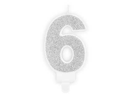 Narozeninová svíčka 6, stříbrná, 7cm