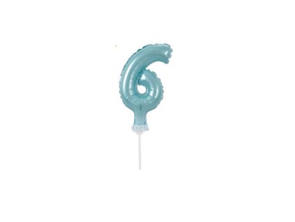Balón foliový číslice - 6 - TYRKYSOVÁ - TIFFANY 12,5 cm s držákem