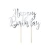 Dekorace - zápich na dort Happy Birthday - narozeniny - stříbrná - 22,5 cm