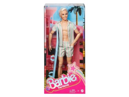 Mattel - Bábika Barbie s podpisom The Movie Ken v pastelovom pruhovanom plážovom sete