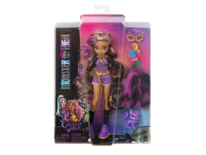 Mattel - Monster High Clawdeen Wolf baba lila hajcsíkokkal és kutyával