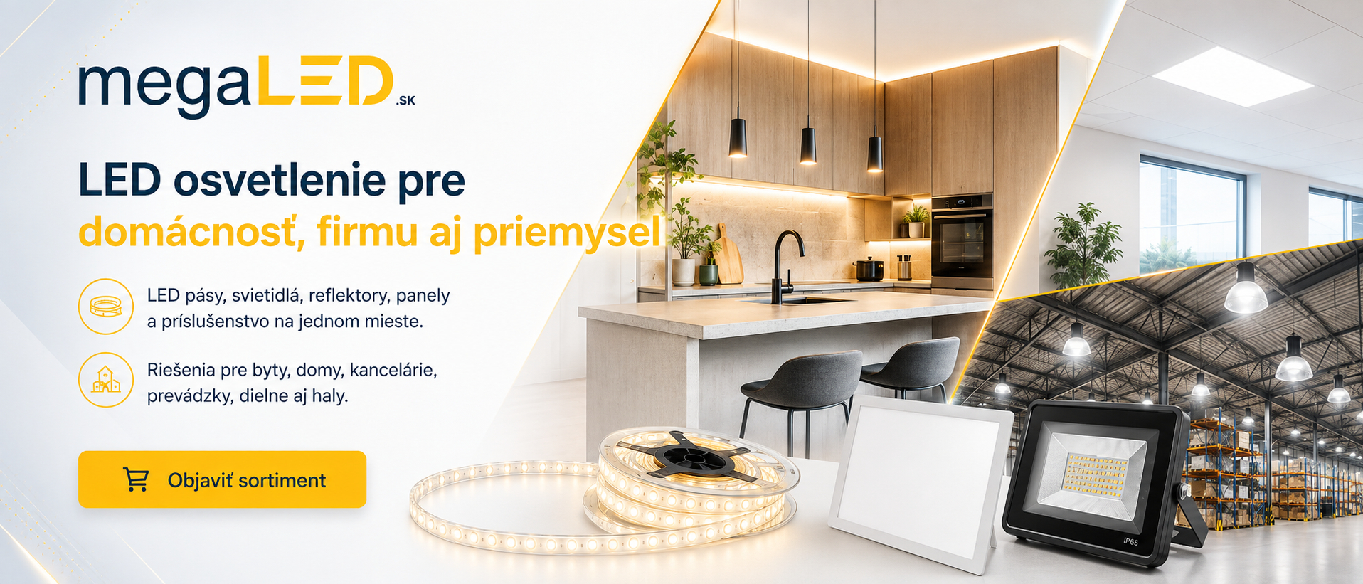 LED osvetlenie pre domácnosť, firmy a priemysel – LED pásy, svietidlá, panely a reflektory MegaLED.sk