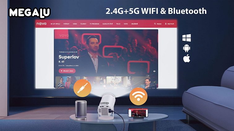Možnosti připojení projektoru MEGALU Profesionál, WiFi, Bluetooth, HDMI, USB