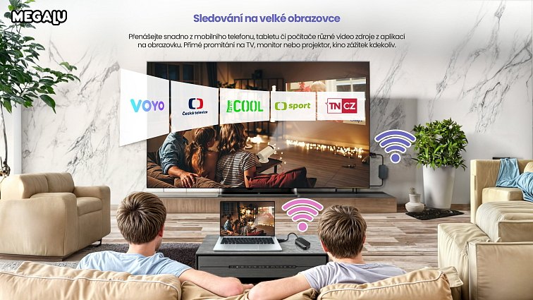 Sledování filmu na velké obrazovce přes bezdrátový HDMI