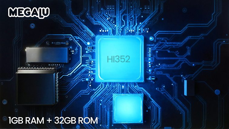 Procesor HI352 s pamětí 1 GB RAM a 32 GB úložištěm v projektoru MEGALU Premier