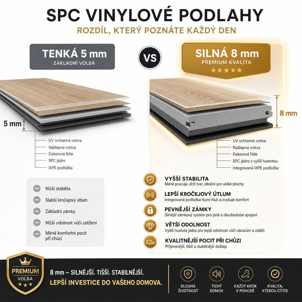 Proč záleží na tloušťce SPC podlahy a proč pod 6 mm riskujete víc než si myslíte