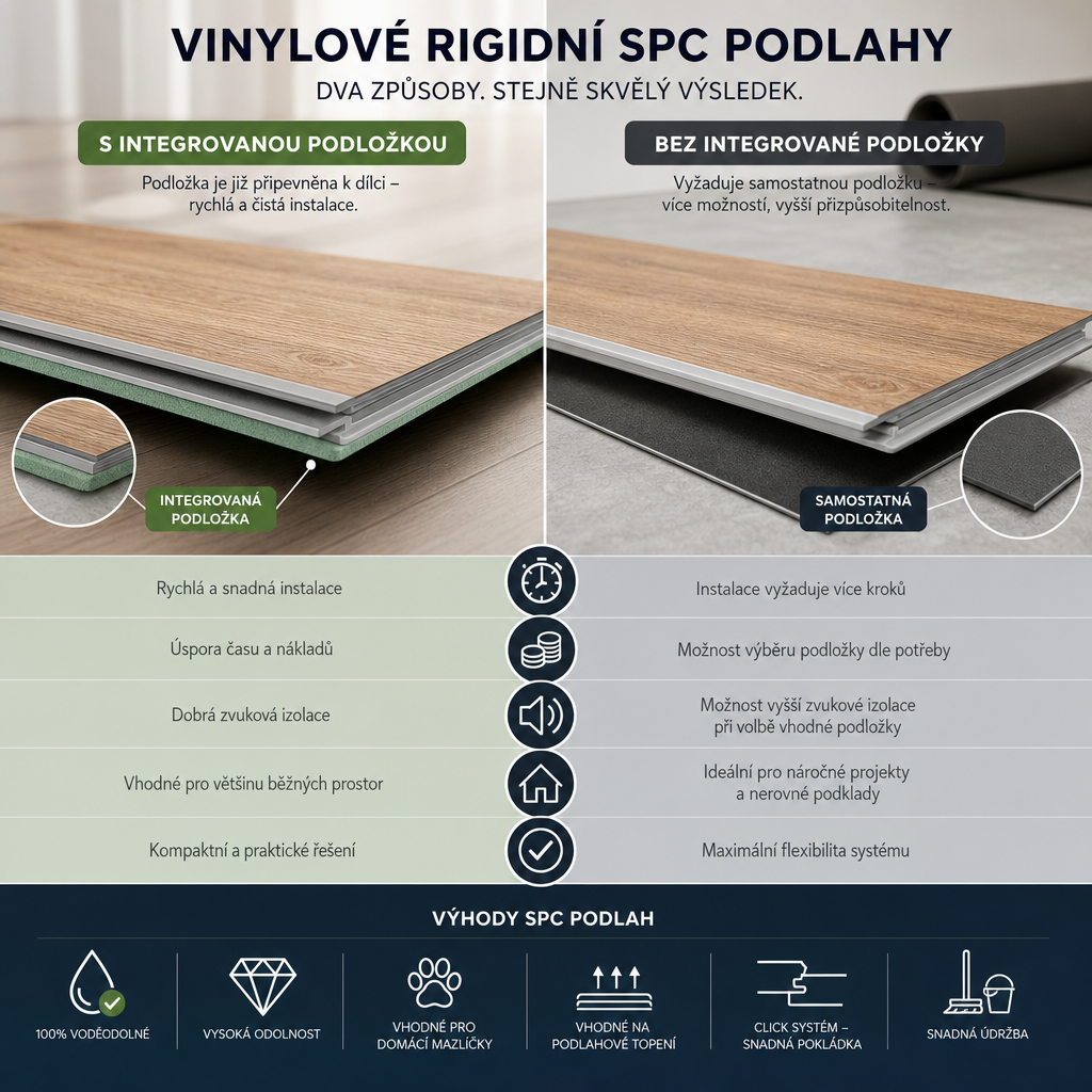 Porovnání SPC podlah - s integrovanou podložkou nebo bez