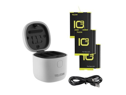 67385 telesin allin box vodotesna trojkanalova nabijacka 3 baterie pre gopro hero 12 11 10 9 gp btr 906 gy b