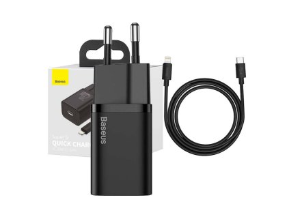 64781 baseus super si quick charger 1c 20w s kablom usb c pre lightning 1m cierny