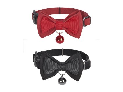 80729 collar set dogness for cats 2 pcs genuine leather red fiber black