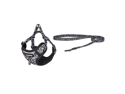 80669 dogness walking set leash 1 5m harness for dog black and white